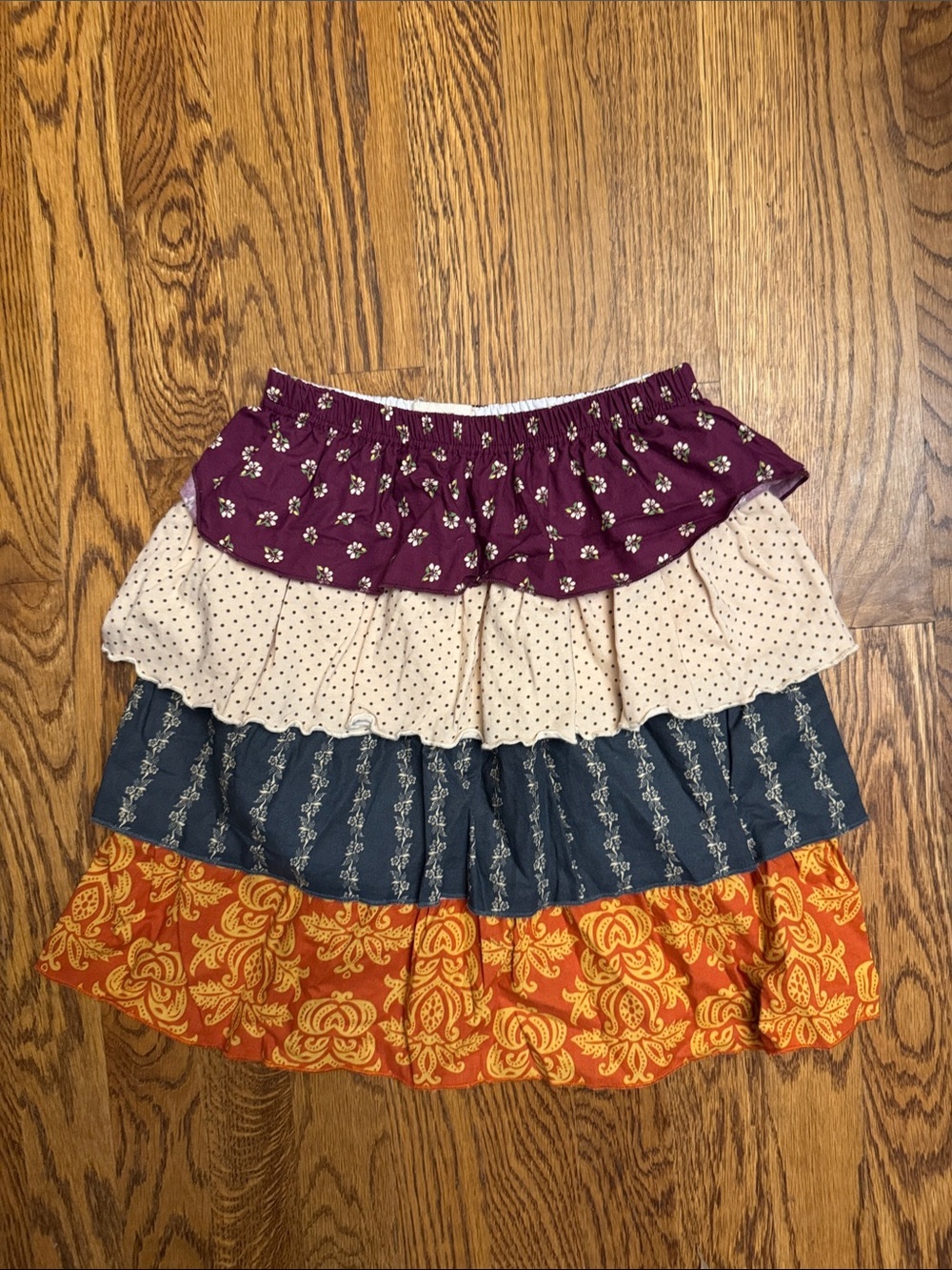 Sado Tiered Ruffle Skirt in Purple, Cream, Blue & Orange size 8